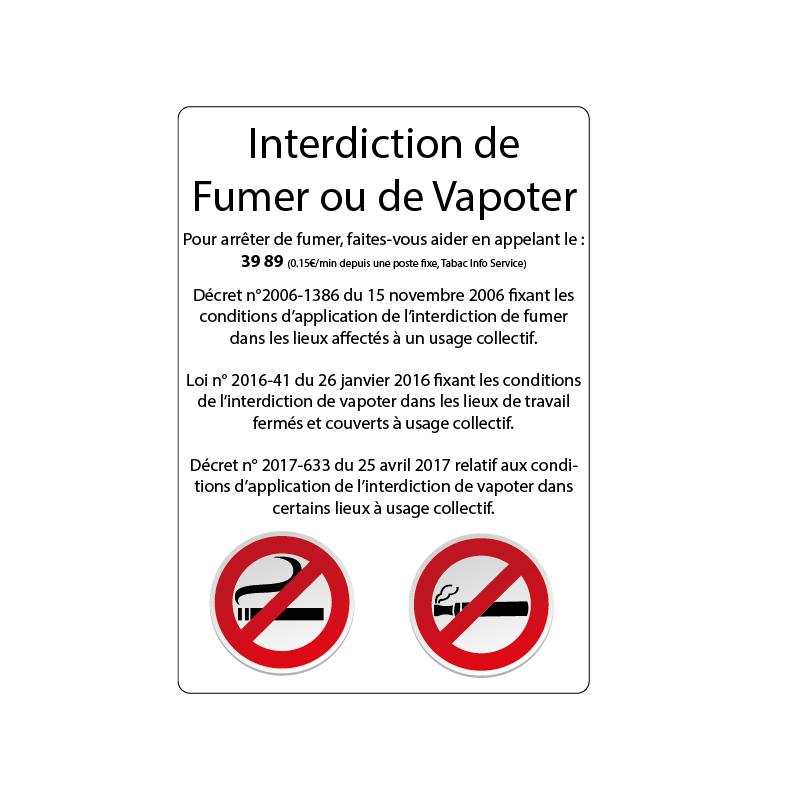 Interdit Fumer ou Vapoter (loi Evin) Sticker