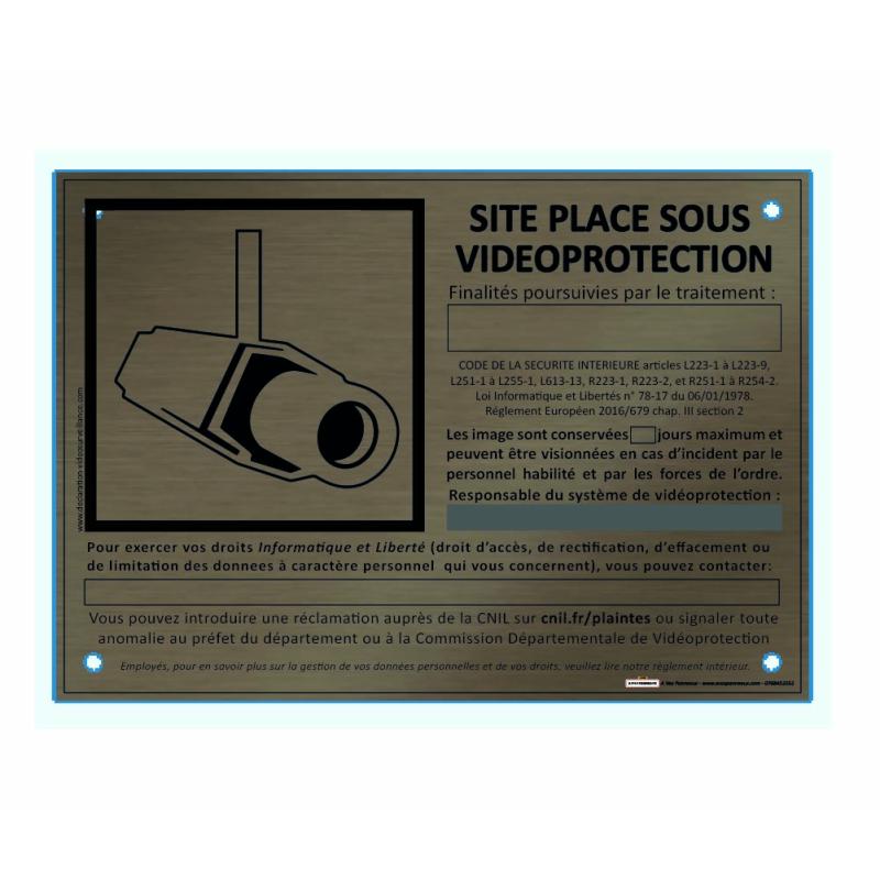 Plaque Dibond Brossé aspect Bronze 30x21cm Marquage Noir Vidéoprotection