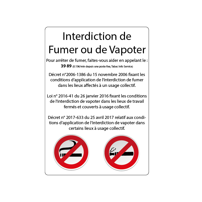 Interdit Fumer ou Vapoter (loi Evin) -